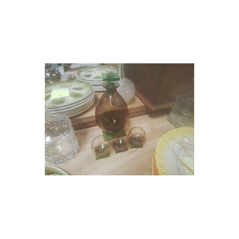 CARAFE CRISTAL VERT FUMÉ +3 VERRES