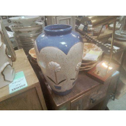 VASE BLEU BEIGE FLEURS