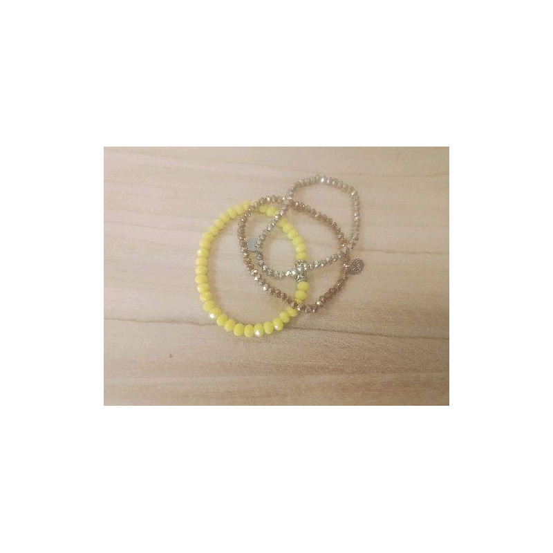 LOT 3 BRACELETS PERLES JAUNES DOREES
