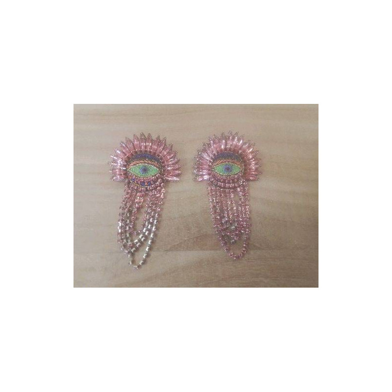 PAIRE BOUCLES D OREILLES OEIL BRODE COULEUR