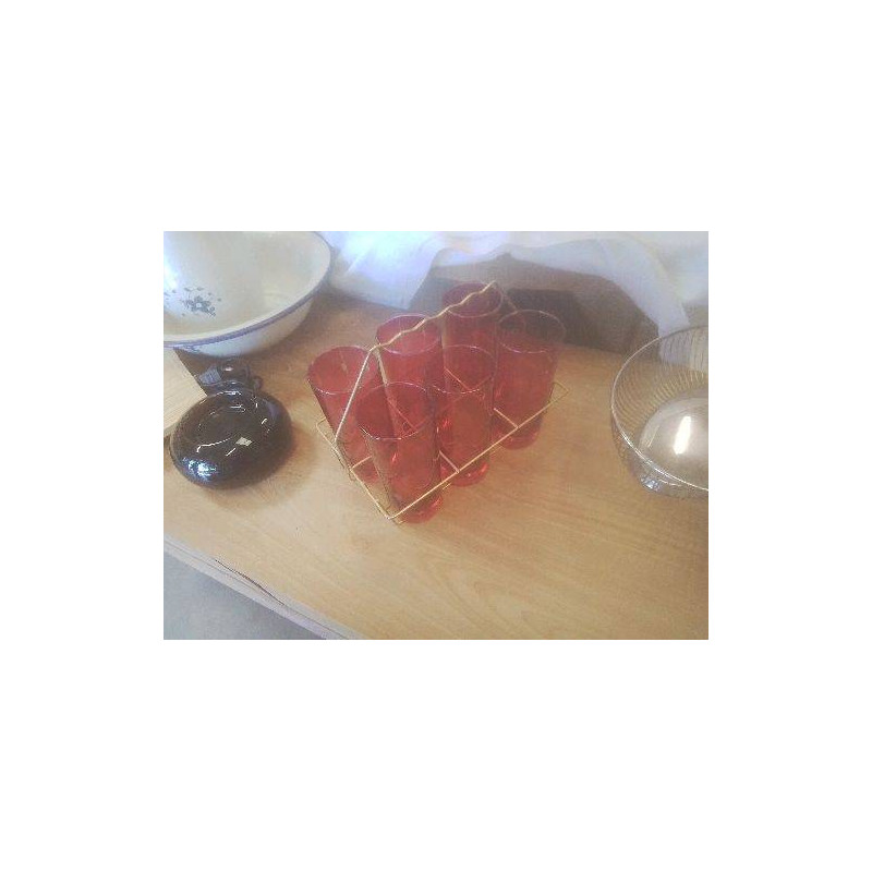 PANIER DORÉ 6 VERRES GRAVÉS ROSE