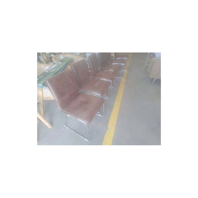 LOT 6 CHAISES CHROME TISSU MICROFIBRE MARRON