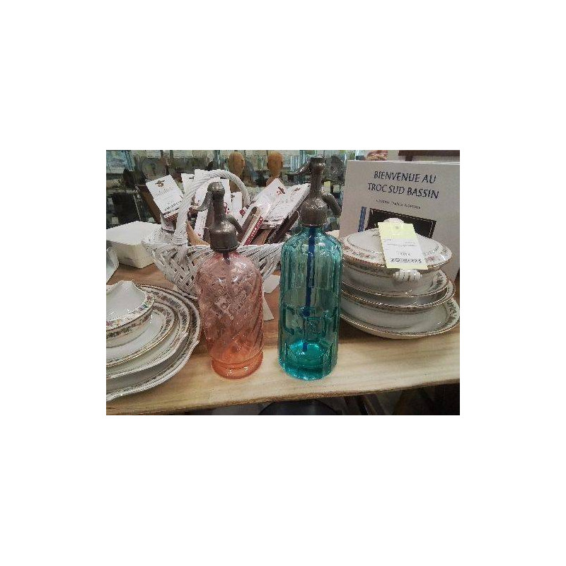 SYPHON A EAU ANCIEN VERRE ROSE OU BLEU