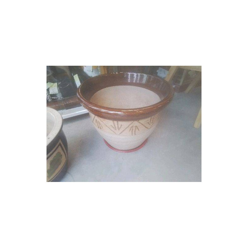 POT FLEURS BEIGE MARRON COUPELLE ROUGE