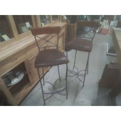 TABOURET FER FORGÉ MERISIER