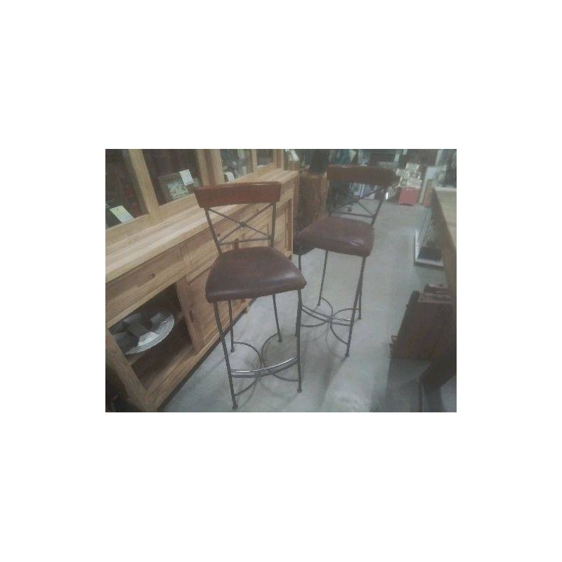 TABOURET FER FORGÉ MERISIER
