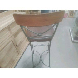 TABOURET FER FORGÉ MERISIER