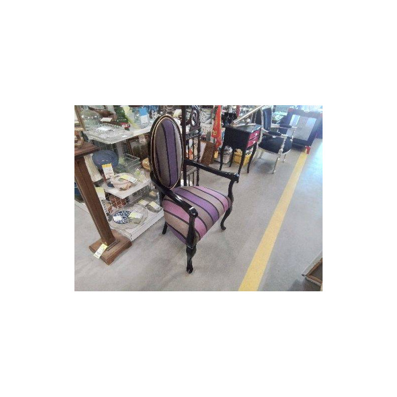 FAUTEUIL RELOOKÉ TISSU RAYÉ PIEDS CROISÉS 