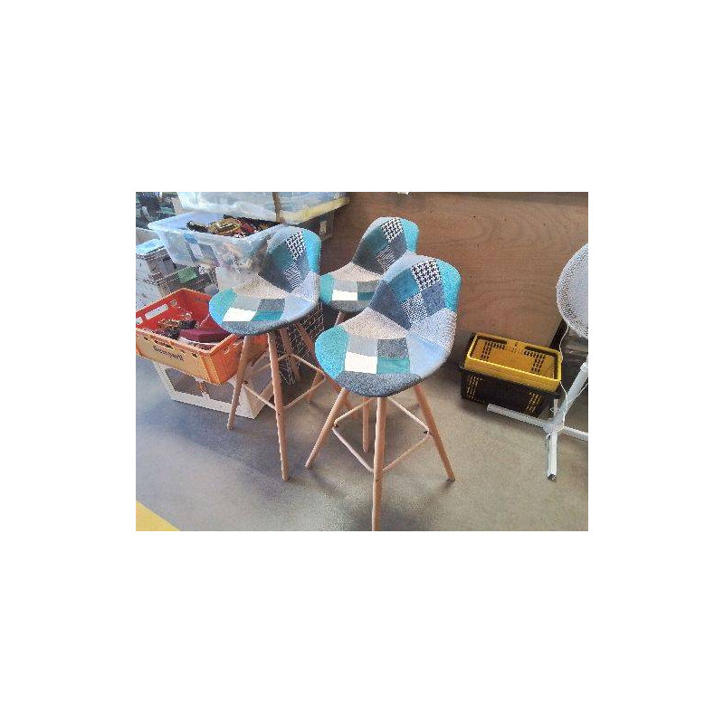 TABOURET CHAISE DE BAR PATCHWORK BLEU