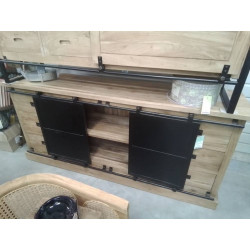 12/ME602-BUFFET TECK 2*3 TIROIRS PORTES METAL 200*50*HT 90 CM