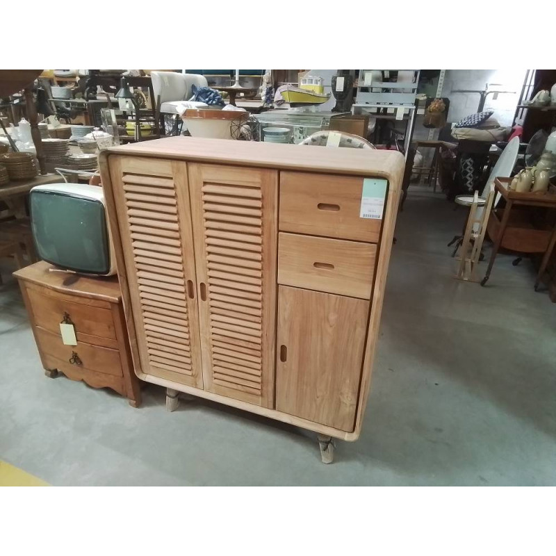 38.20/DN14-BUFFET TECK PERSIENNES 3 PORTES 2 TIROIRS 100*45* HT 100 CM
