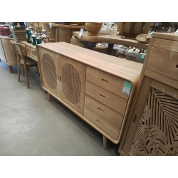 38.16/CND1-BUFFET TECK ROTIN 2 PORTES 4 TIROIRS 150*45*HT 90CM