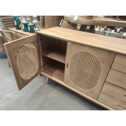 38.16/CND1-BUFFET TECK ROTIN 2 PORTES 4 TIROIRS 150*45*HT 90CM